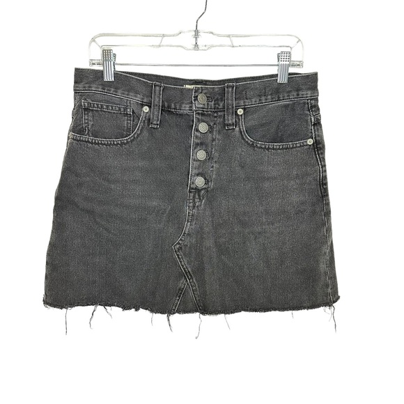 Madewell Jean Skirt Womens Button Up Denim Pockets Fringe Cut Off Black 29 - Picture 1 of 10